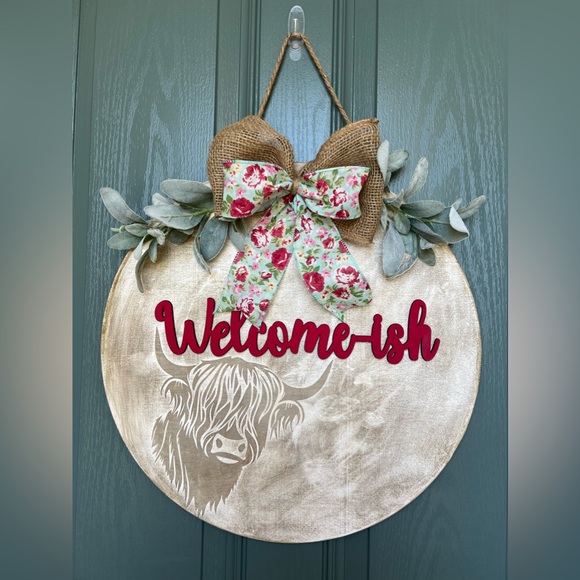 Wooden Welcome Door Hanger/Sign Welcomish - Picture 3 of 3
